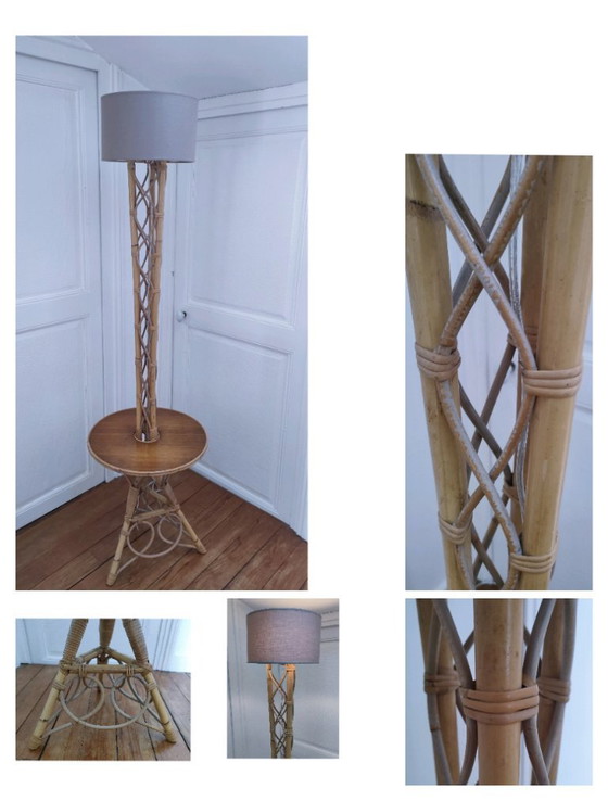Image 1 of lampadaire bambou rotin vintage