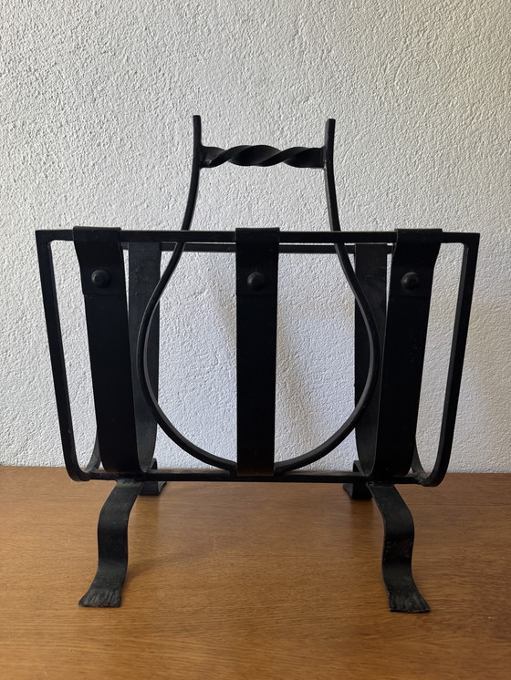 Image 1 of 50s Brutalist wrought-iron magazine rack