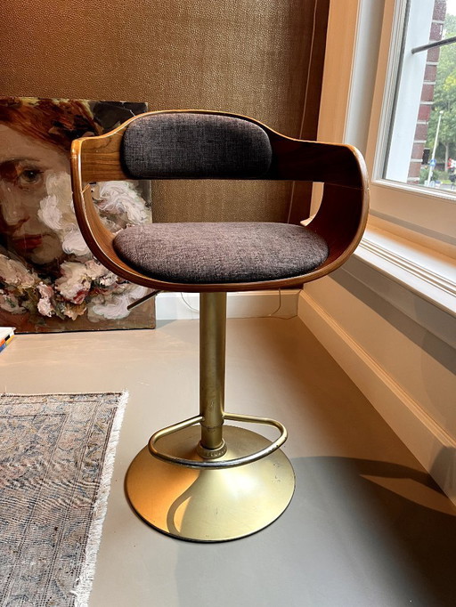 KARE Design Barhocker Monaco Schoko – 2er-Set – samtbraun mit goldfarbenen Beinen