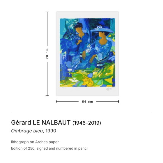 Gérard Le Nalbaut signierte Lithographie Ombrage Bleu 1990 – Lithographien & Drucke, Paper (photo 3 of 5)
