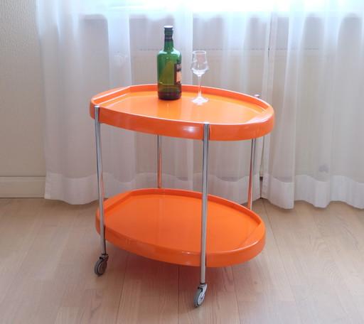 Serveerwagen Bijzettafel Oranje Space Age 70s Uk3Aeb