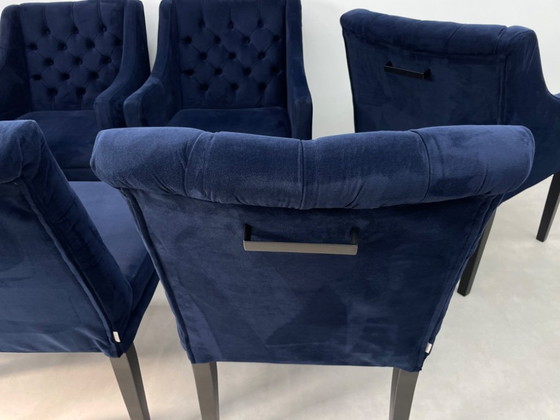 Image 1 of Set of 6 Goossens dining chairs blue velvet (model Pearl)