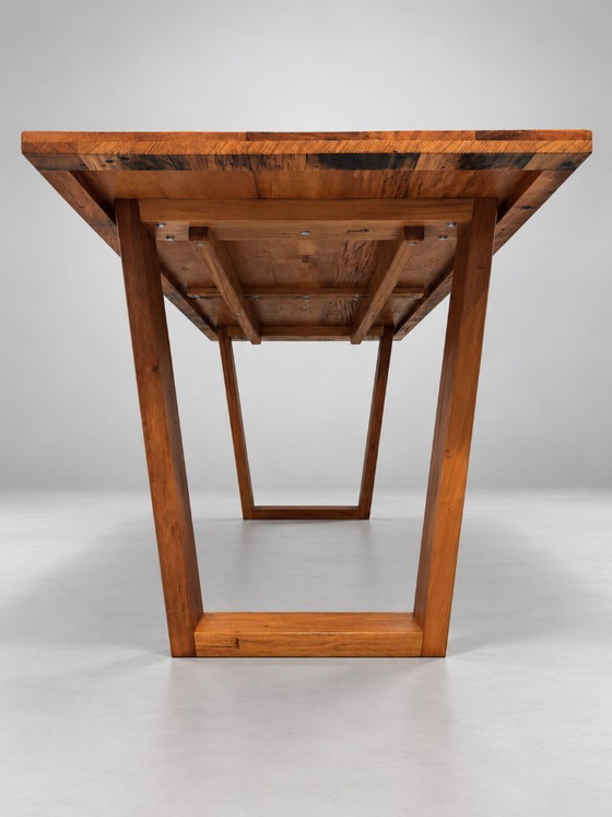 Hardwood dining table with V-shaped legs, recycled wood, Reclaim Studio, Brown, Rustic (photo 7 of 8)