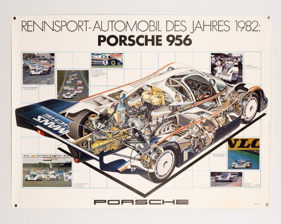 Image 1 of Porsche 956 in sezione – 1982 – Poster originale vintage Porsche di Bruno Betti – Design industriale – 76x102 cm