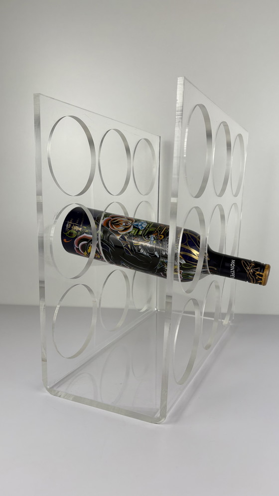Image 1 of Vintage Plexiglass Acrylic Wine Rack Wine Bottle Bottle Holder
