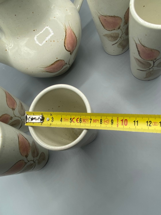 Salins France aardewerk koffieservies – koffiepot en 6 kopjes – roze bloemendesign – Cork (photo 11 of 12)