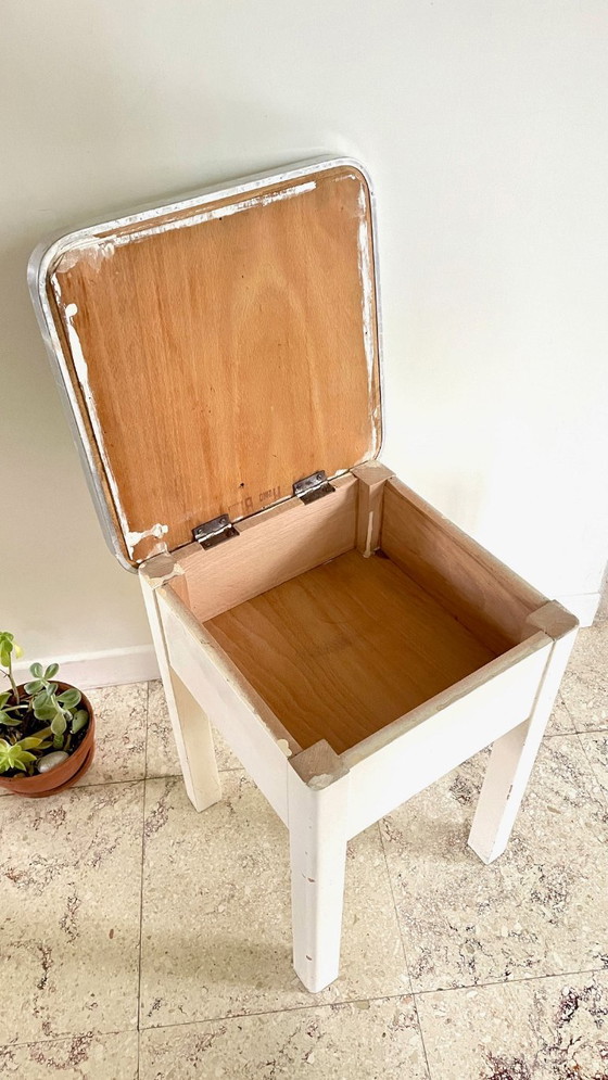 Vintage Houten Opbergkrukje, BBI, Aluminium, Groen (foto 26 van 26)