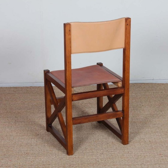 Image 1 of Vintage stoel van massief hout en leer, 1980