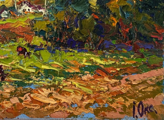Image 1 of Original Oil Painting Rural Life Landscape A Warm Summer Day
