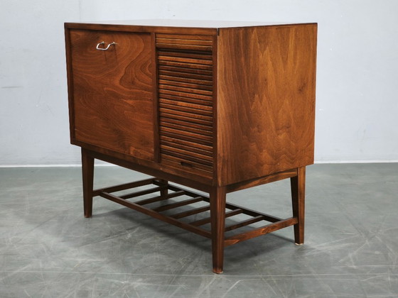1960s Danish Modern Beech Wood Bar Cabinet with Tambour Door, Chest of drawers, Brown (photo 3 of 16)