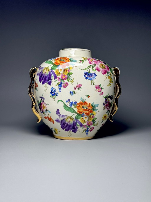 Boch Frères Keramis – Vase Art Déco – Décor « Fleurs des Saxe » – Belgique