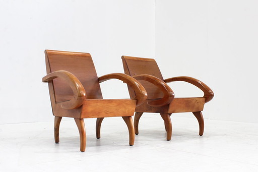Ensemble de fauteuils Vintage Mid Century en bois