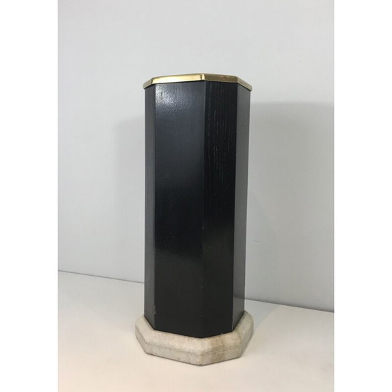 Image 1 of Vintage umbrella stand in blackened wood, brass and marble, 1950