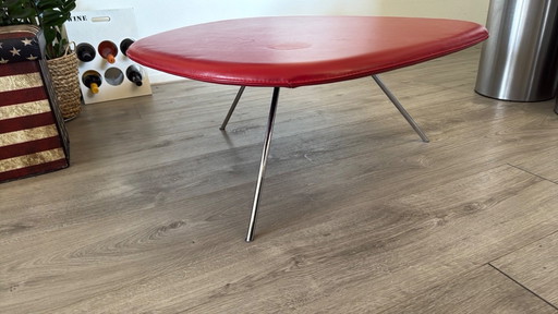 Leolux Coffee Table With Red Leather Upholstered Table Top