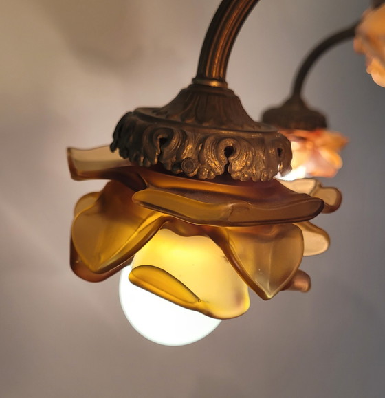 Image 1 of Art-Nouveau Chandelier Ca. 1920 - Alabaster & Glass