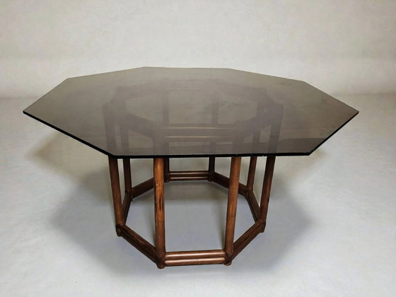 Bamboo-style wooden table with smoked glass top, 1970s – Dining tables (photo 8 of 8)