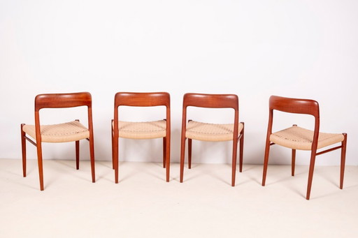 4x Niels Møller Esszimmerstuhl Modell 75 in Teak, 1960er Jahre Dänemark