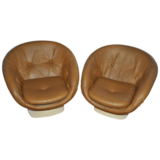 French Plastic Club Chairs by Rafael Raffel, 1970s, Set of 2, Armchairs, Brown (photo 2 of 9)