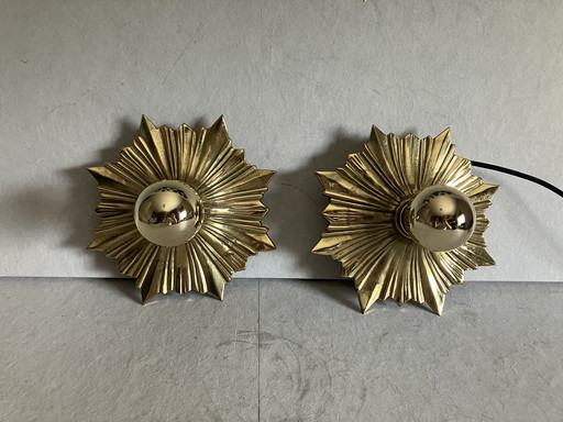 Ensemble vintage d'appliques en bronze en forme de soleil, Italie, années 1950