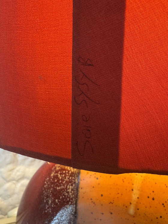 Image 1 of Handgemaakte lamp van keramiek en zijde uit de jaren 90