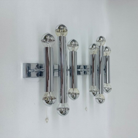 Image 1 of Paar Gaetano Sciolari Wandlampen Leuchter Chrom Rohr , 1970er Jahre