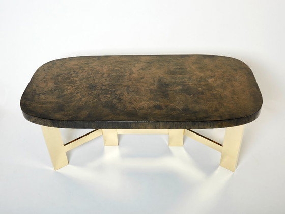Image 1 of Belgian brutalist resin and brass dining table 1970