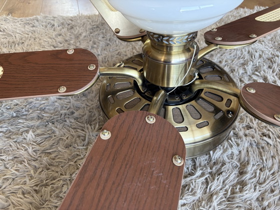 Image 1 of Ventilateur de plafond rétro vintage avec pales en toile légère