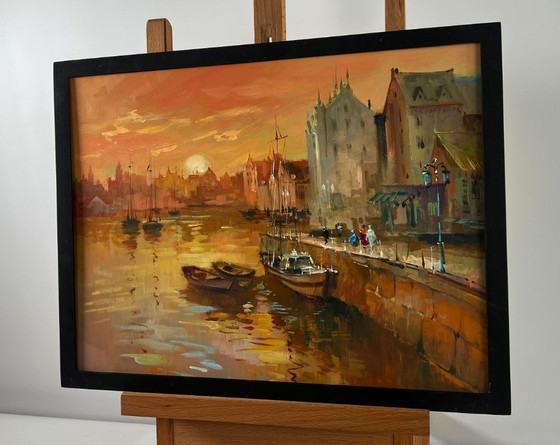 Image 1 of Original Oil Painting Evening City Landscape Venice romantic sunset