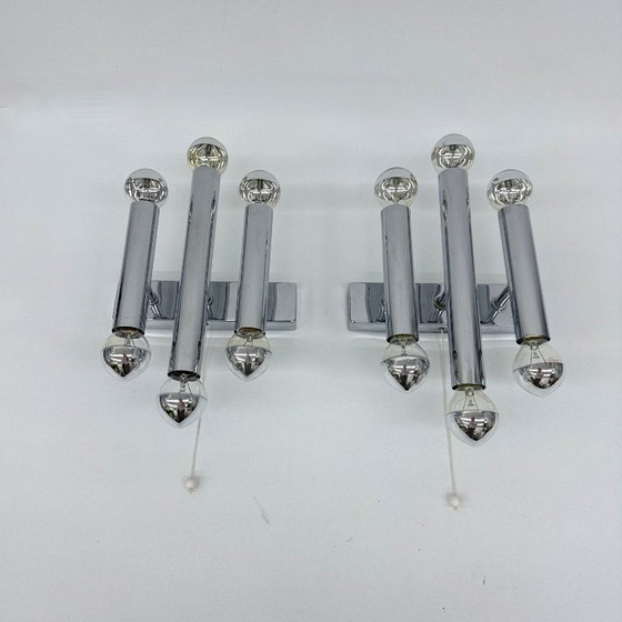 Image 1 of Paar Gaetano Sciolari Wandlampen Leuchter Chrom Rohr , 1970er Jahre