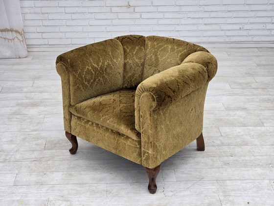 1950s, Danish relax chair, furniture velour, beech wood., Armchairs, Textile, Green (photo 3 of 18)