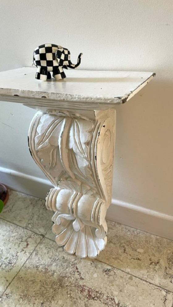 Patinated White Wall Console Shelf – Shelving unit, Wood (photo 15 of 35)