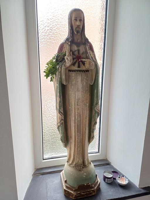 Jesus Sacred Heart statue patina