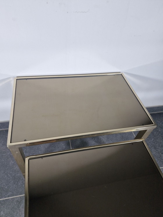Set van 3 vintage nesttafels, Hollywood Regency-stijl, Belgochrom, Bijzettafels, Chroom, Gold (foto 7 van 12)