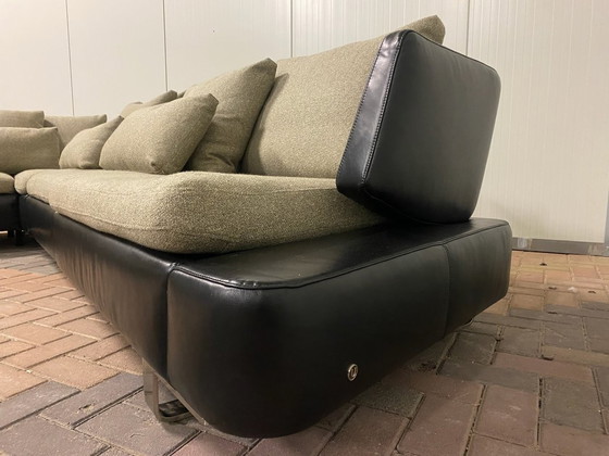Natuzzi Opus: High-End Modular Leather Corner Sofa (305 cm) with Goose Feather Fabric Cushions | Black & (photo 12 of 14)