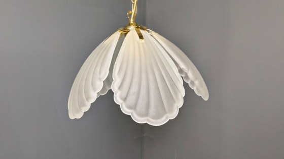 Image 1 of Vintage Italiaanse kroonluchter van glas en messing, jaren 70.