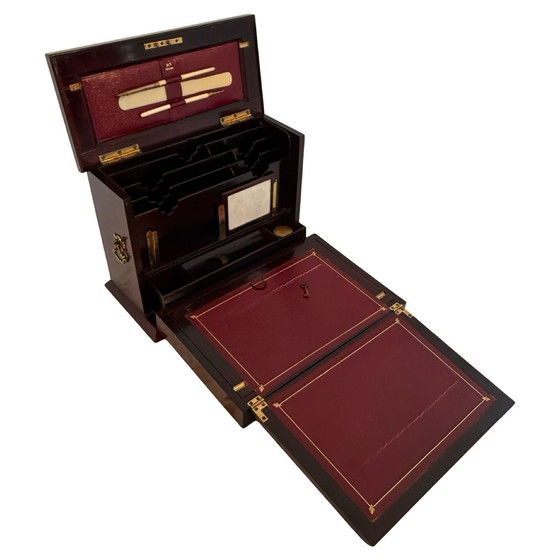 Image 1 of 19ème siècle - Victorien - Papeterie / Bureau - Marqueterie de bois de rose et charnières en laiton