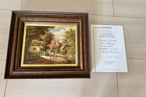 Original oil painting “Little Chat” by Herbert Neuberger – schilderijen tekeningen, Wood (photo 2 of 5)