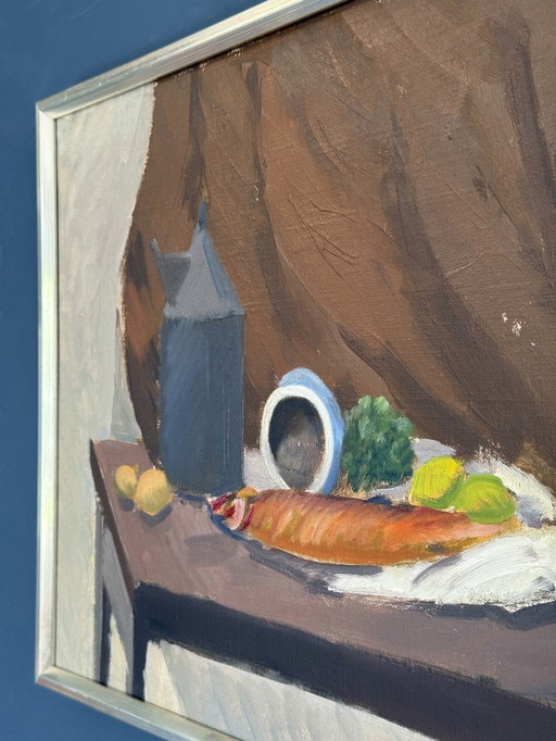 Nature morte moderniste du milieu du siècle « Fresh Catch », peinture à l'huile de Tage E. Nilsson (1918-2016)