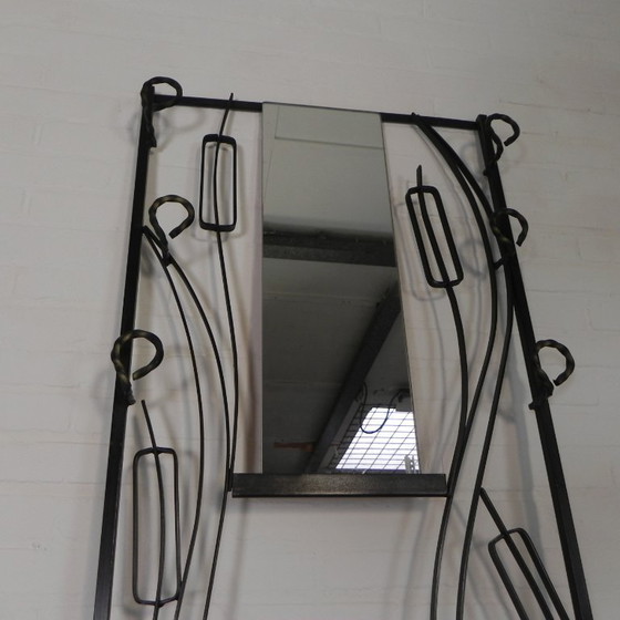 Steel standing wall coat rack with bird motif, 1950s, Metal, Glass, Black, Mid Century Modern (photo 6 of 10)