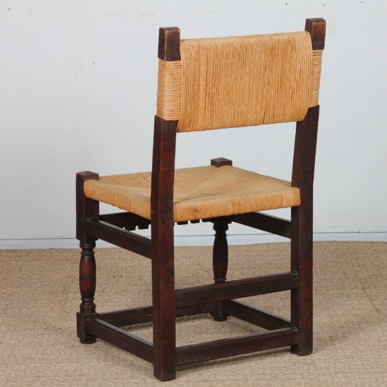 Image 1 of Set of 4 straw-seated chairs in solid oak, 1950
