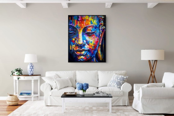 Image 1 of Peinture unique de Bouddha peinte à la main « Équilibre sacré » – Seksak Jaichumchen – 100×120 cm