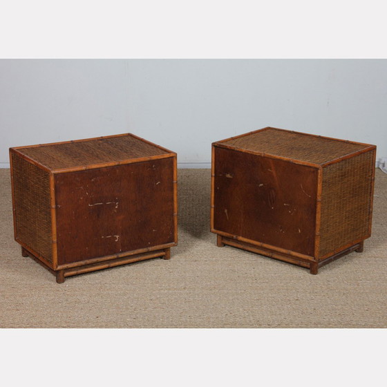 Image 1 of Paar rotan en messing nachttafels, 1960