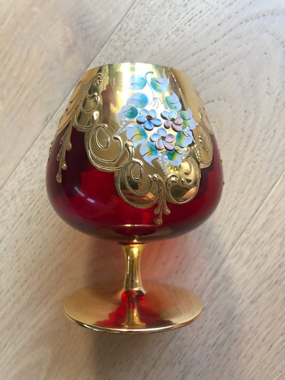 Image 1 of 6 glazen met steel - Murano rood glas