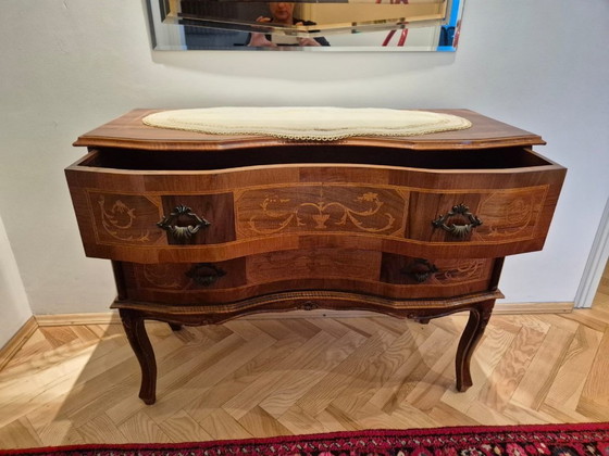 Image 1 of Baroque chest of drawers, walnut inlays – Rococo style, vintage 50s/60s