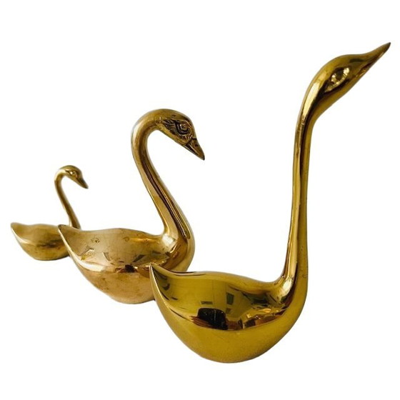 Image 1 of Set vintage de cygnes en laiton et cuivre