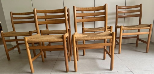 Ensemble de 6 chaises Poul Volther en corde de papier, modèle 350 – eetkamerstoelen, Paper, Wood (photo 2 of 5)