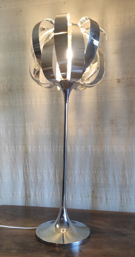 Image 1 of XL Chrome Metal Table Lamp by Seylumiere - 1970s/80s