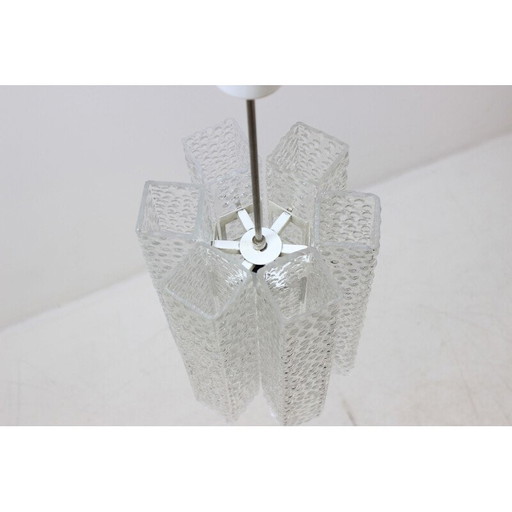 Vintage metalen en glazen plafondlamp van Kamenický Šenov