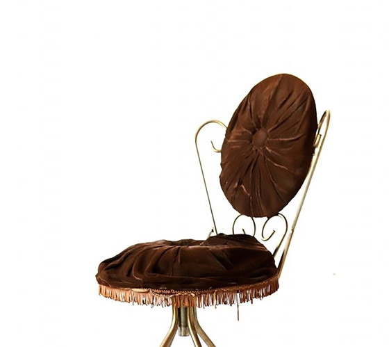 Chaise de coiffeuse en velours marron chocolat, années 1960 – Fauteuils d'appoint, Laiton (photo 5 of 6)