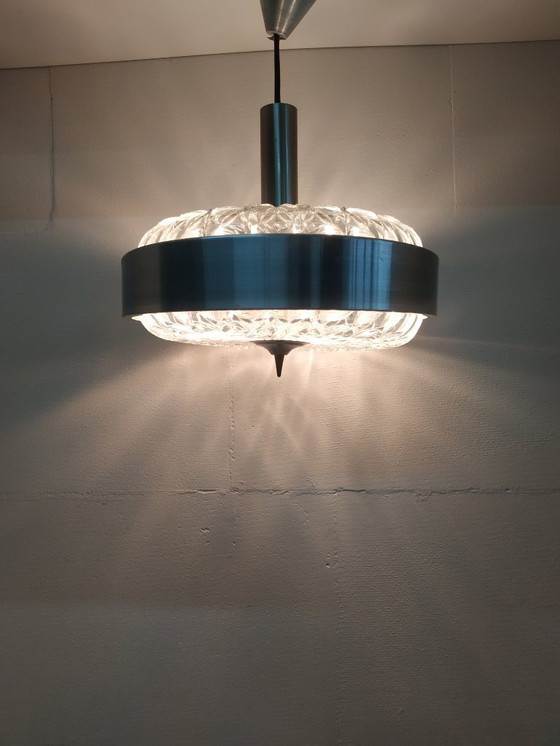 Image 1 of Lampada ad anello vintage anni '60 in stile scandinavo (UFO) con paralumi in cristallo